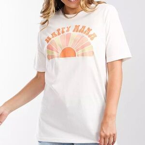 Cream Happy Mama Graphic Tee with Orange and Pink Design